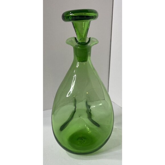 Vintage 50s Blenko Glass #49 Three Sided Pinched Green Glass Decanter Stopper - Picture 1 of 10